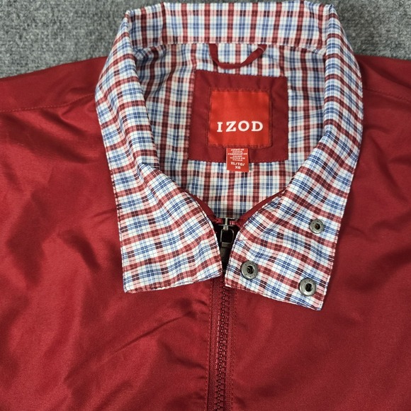 IZOD Windbreaker Jacket‎ Mens XL Red Full Zip Lightweight Golf Plaid Lining - Picture 2 of 16